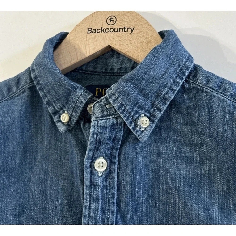 Boys Girls Polo Ralph Lauren Western Blue Denim Button Down Shirt L/S Med 10-12